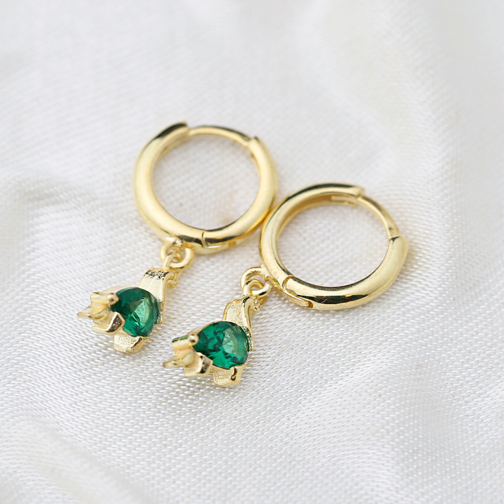 Dinosaur Emerald Design Dangle Earrings Handmade Turkish Wholesale 925 Sterling Silver Jewelry