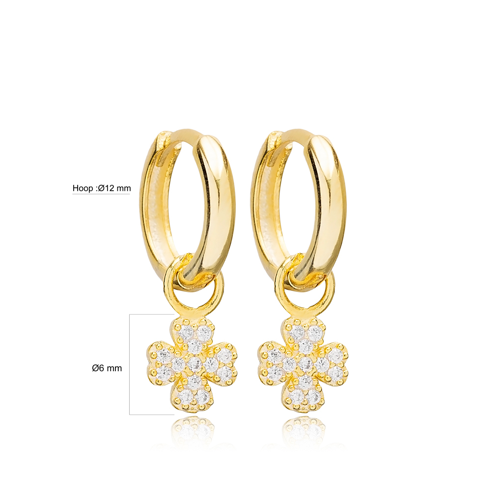 Four Clover Shape Ø12mm Hoop Design Dangle Earrings Handmade Turkish Wholesale 925 Sterling Silver Jewelry