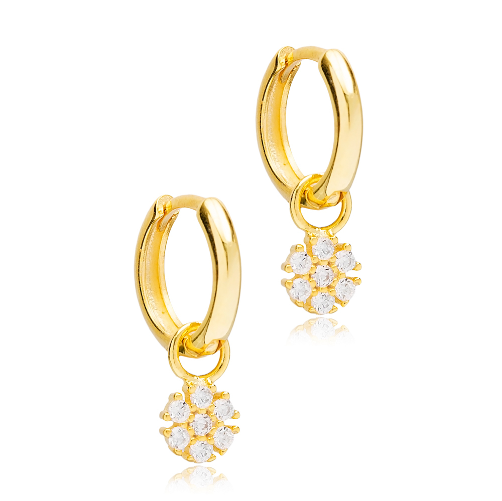 Flower Design Ø12mm Hoop Design Handmade Turkish Wholesale 925 Sterling Silver  Dangle Earrings  Jewelry