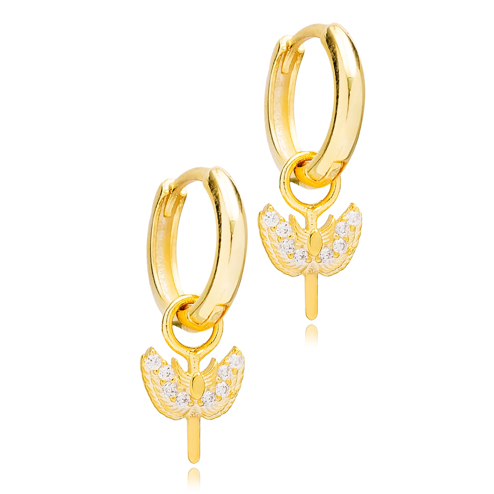 Sword Angel Shape Hoop Design Handmade Turkish Wholesale 925 Sterling Silver Dangle Earrings Jewelry