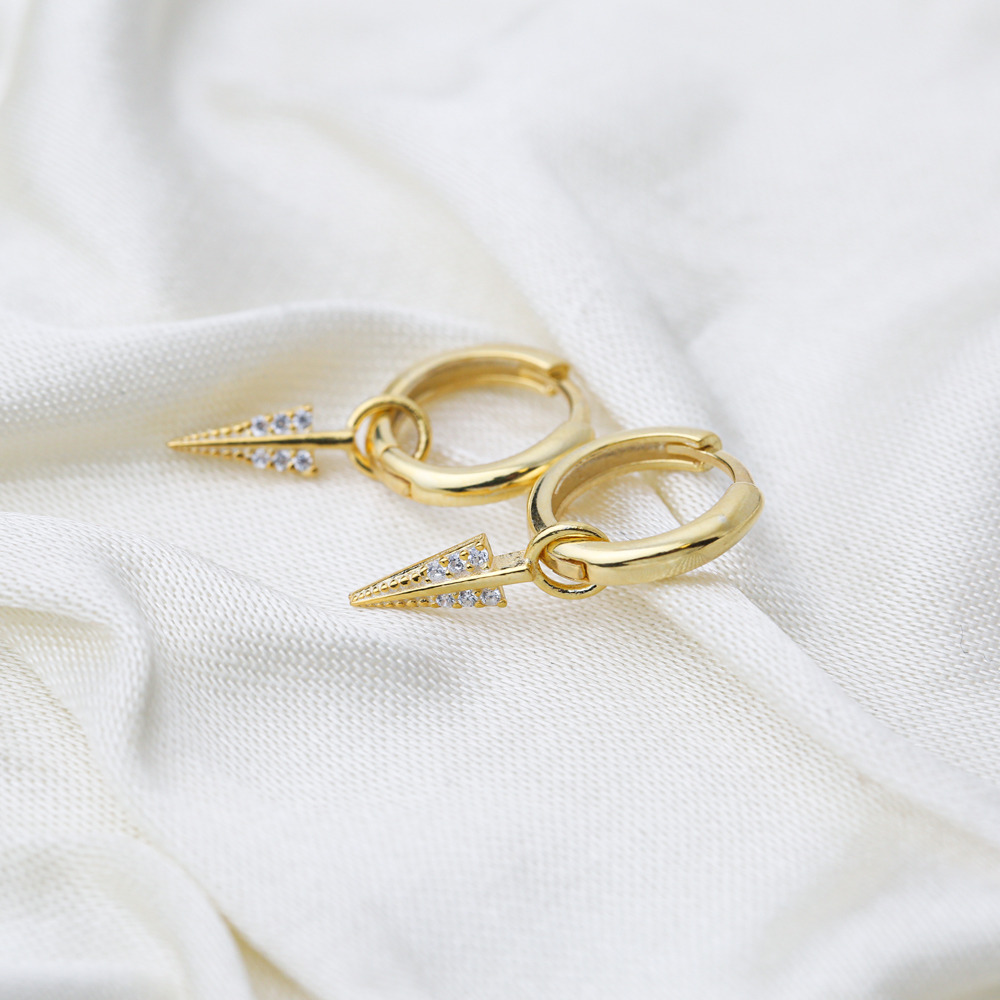Arrow Shape Hoop Design Handmade Turkish Wholesale 925 Sterling Silver Dangle Earrings Jewelry