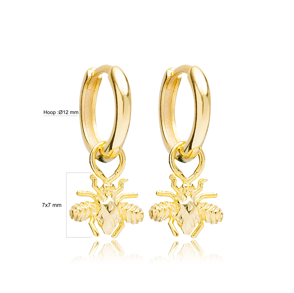 Housefly Animal Shape Plain Dangle Earrings Handmade Turkish Wholesale 925 Sterling Silver  Jewelry