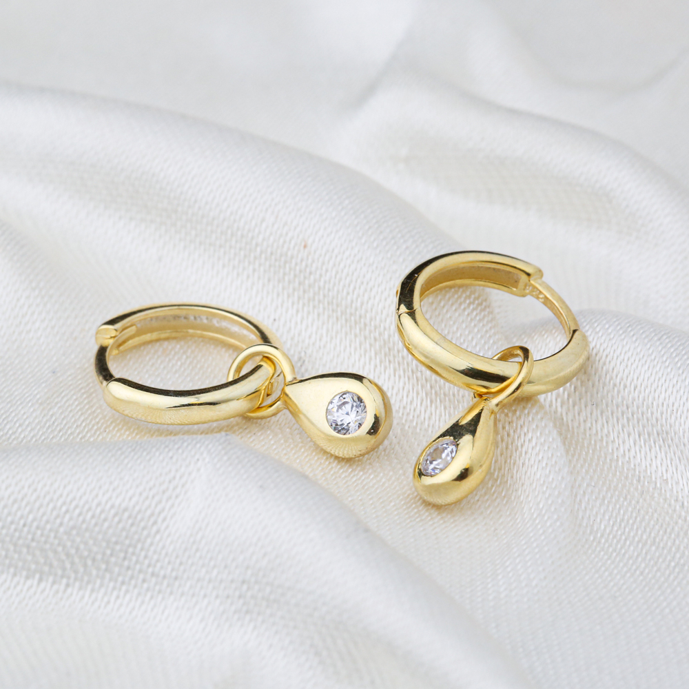 Drop Charm Design 12mm Hoop Handmade Turkish Wholesale 925 Sterling Silver Dangle Earrings Jewelry