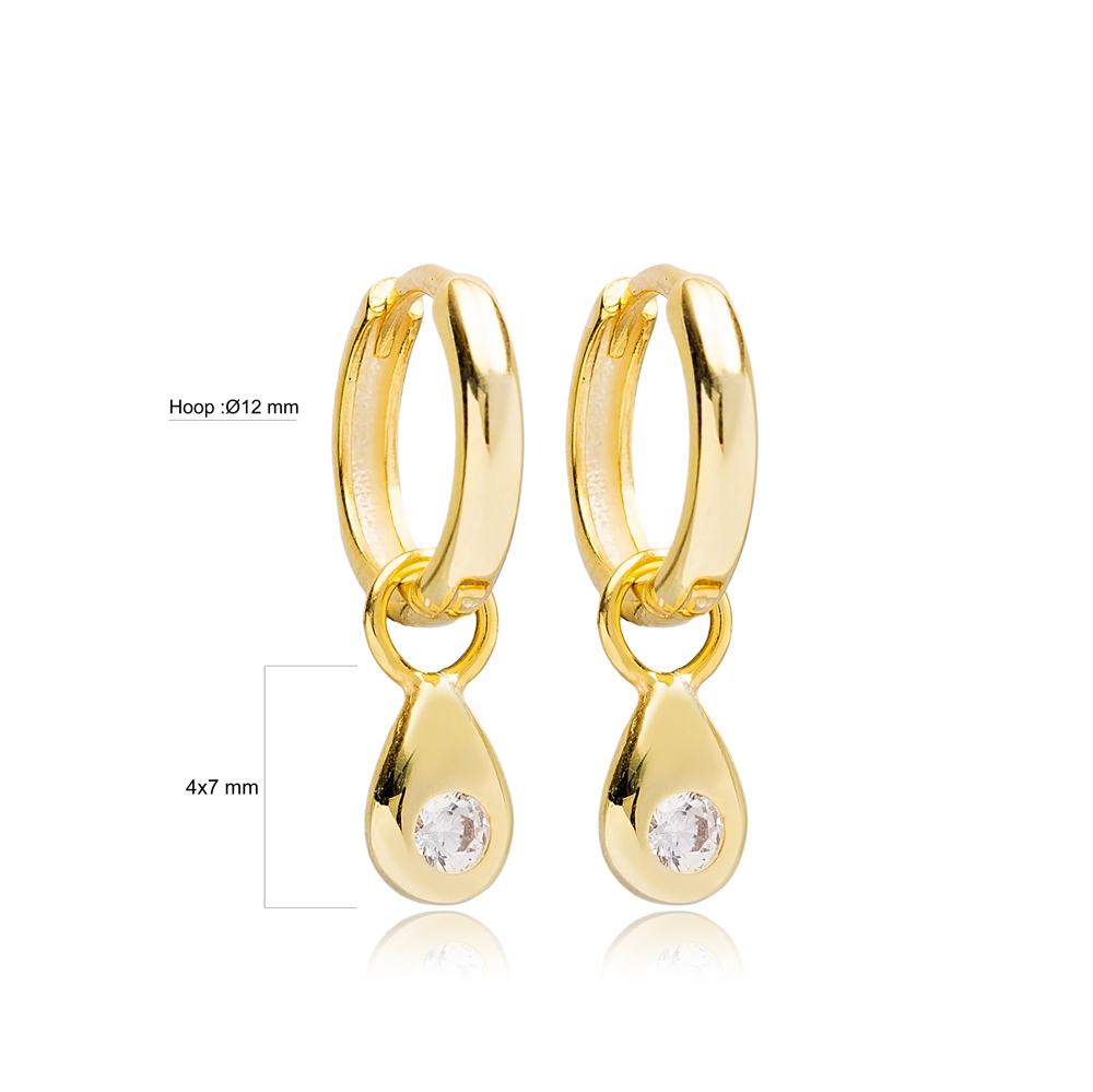 Drop Charm Design 12mm Hoop Handmade Turkish Wholesale 925 Sterling Silver Dangle Earrings Jewelry