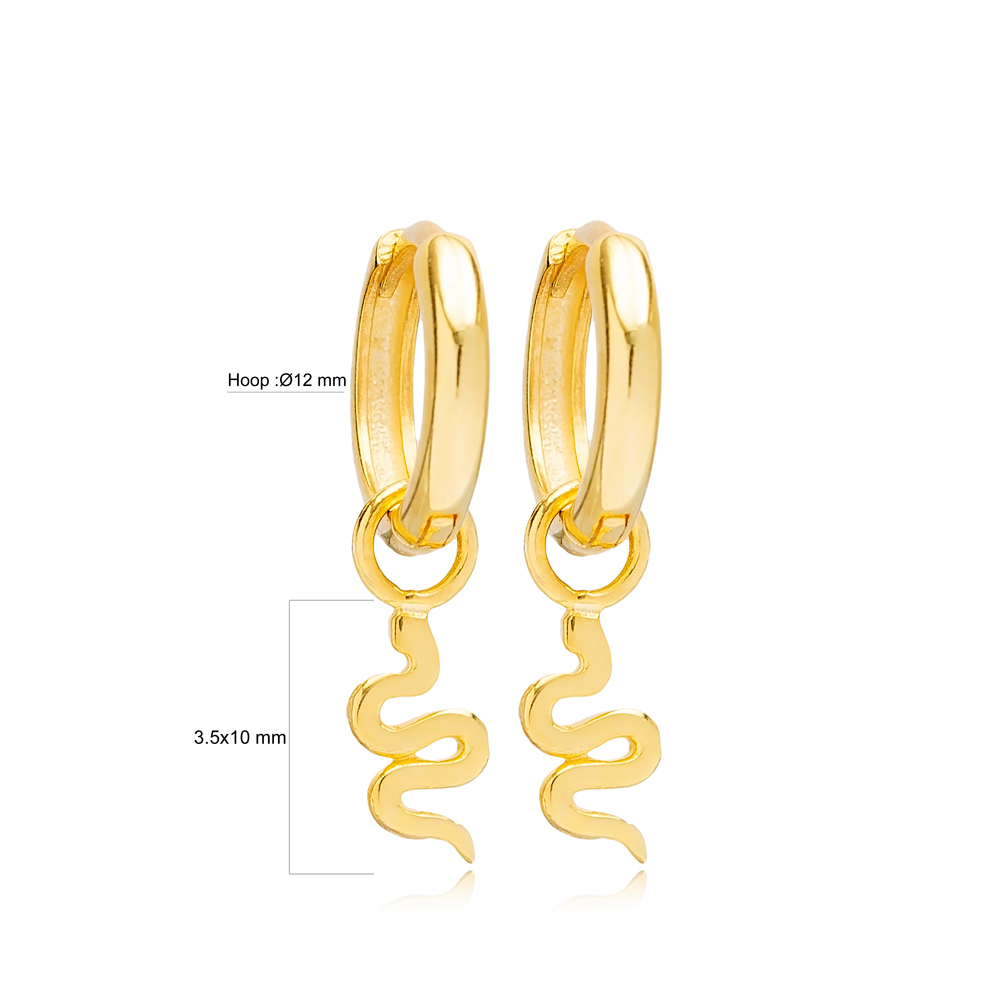 Plain Snake Design 12mm Hoop Handmade Turkish Wholesale 925 Sterling Silver Dangle Earrings Jewelry