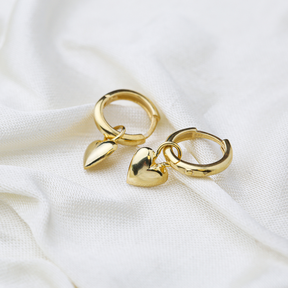 Trendy Heart Shape 12mm Hoop Dangle Earrings Handmade Turkish Wholesale 925 Sterling Silver Jewelry