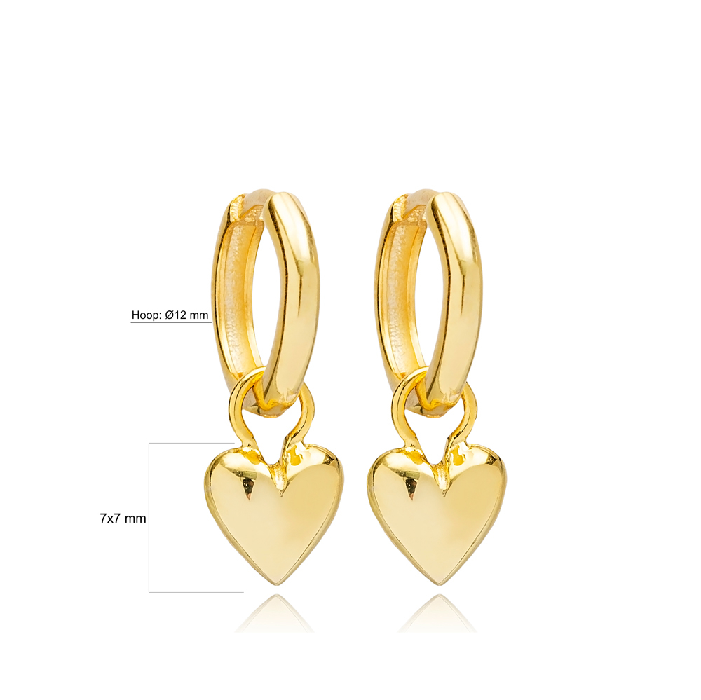 Trendy Heart Shape 12mm Hoop Dangle Earrings Handmade Turkish Wholesale 925 Sterling Silver Jewelry