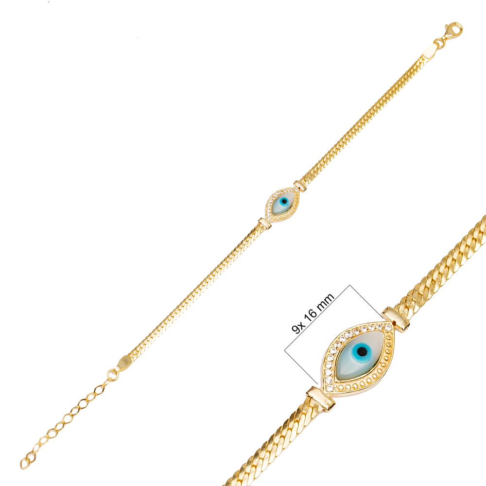 New Evil Eye Curb Chain Charm Bracelet Handmade Wholesale Turkish 925 Sterling Silver Jewelry