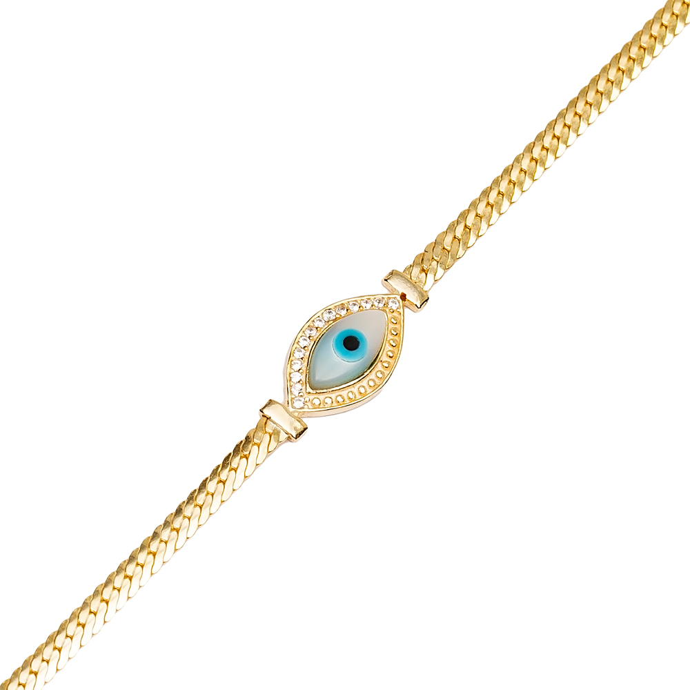 New Evil Eye Curb Chain Charm Bracelet Handmade Wholesale Turkish 925 Sterling Silver Jewelry