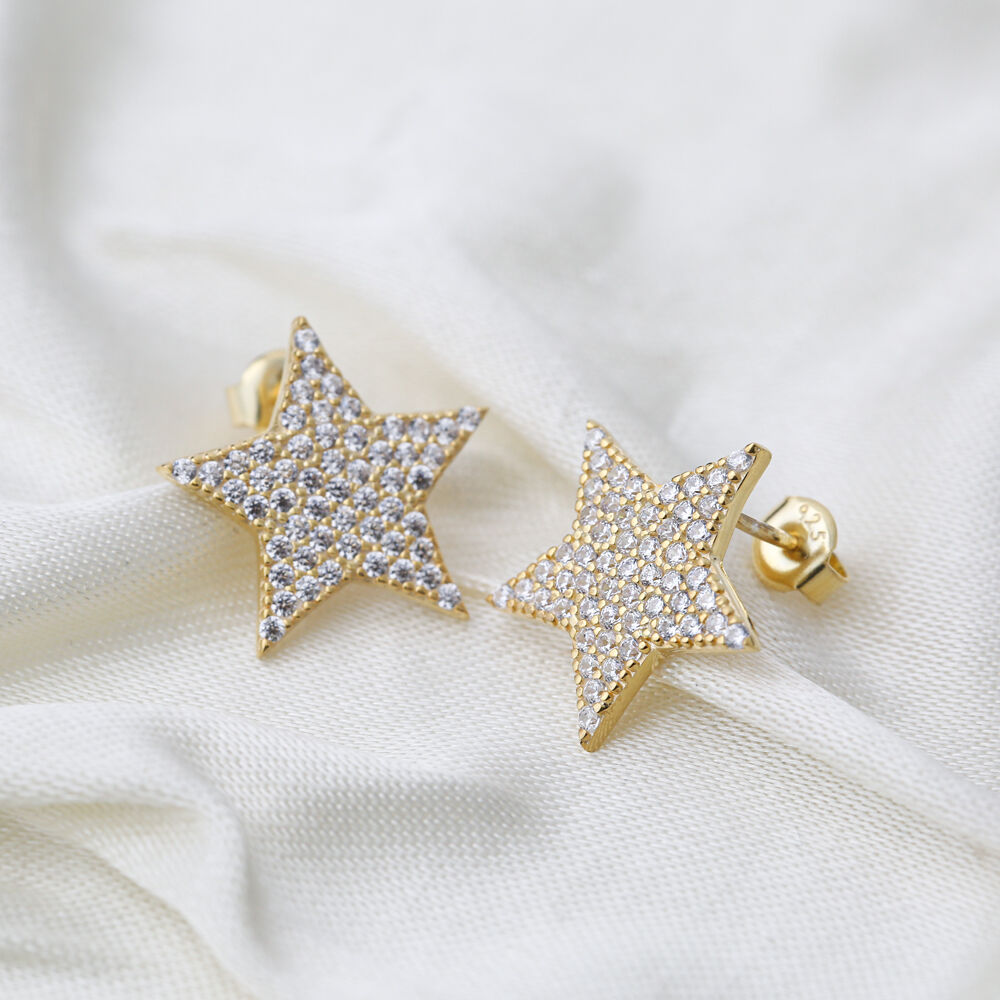 Star Shape Zircon Design Handcrafted Turkish Wholesale 925 Sterling Silver Stud Earrings Jewelry