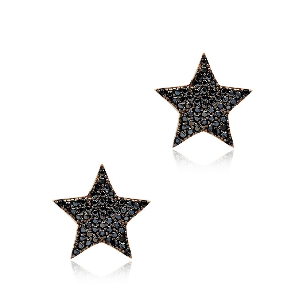 Black Star Zircon Design Stud Earrings Handcrafted Turkish Wholesale 925 Sterling Silver Jewelry