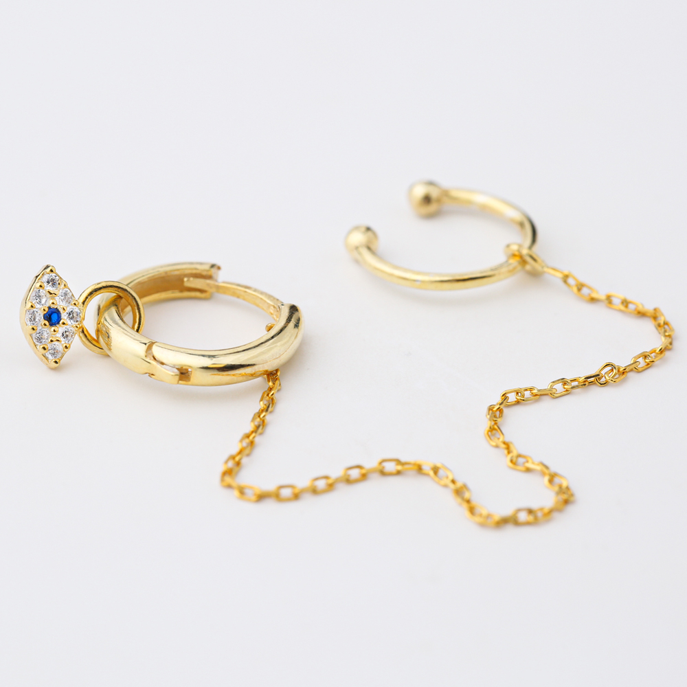 Single Evil Eye Cartilage And Hoop Earrings Turkish Wholesale 925 Sterling Silver Jewelry