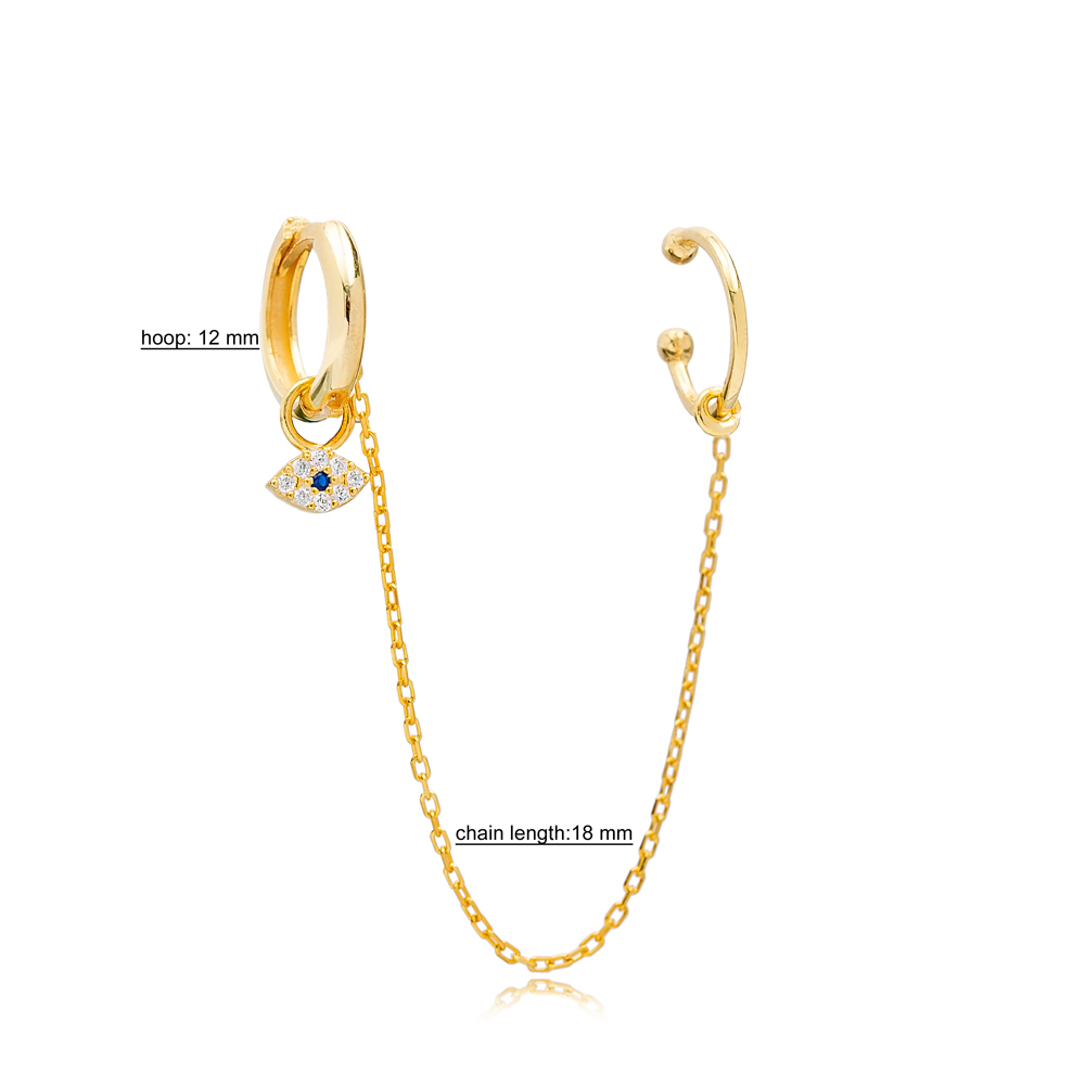 Single Evil Eye Cartilage And Hoop Earrings Turkish Wholesale 925 Sterling Silver Jewelry