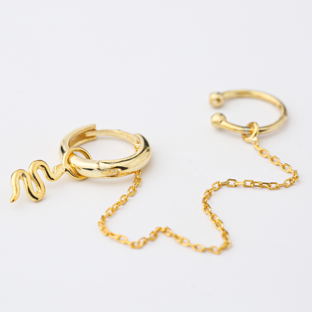 Minimalist Snake Charm Turkish Wholesale 925 Sterling Silver Cartilage And Hoop Earrings Jewelry