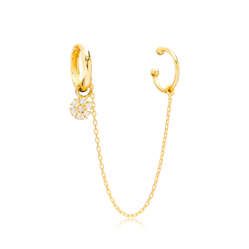 Flower Zircon Stone Charm  Cartilage And Hoop Earrings Turkish Theia Wholesale 925 Sterling Silver Jewelry