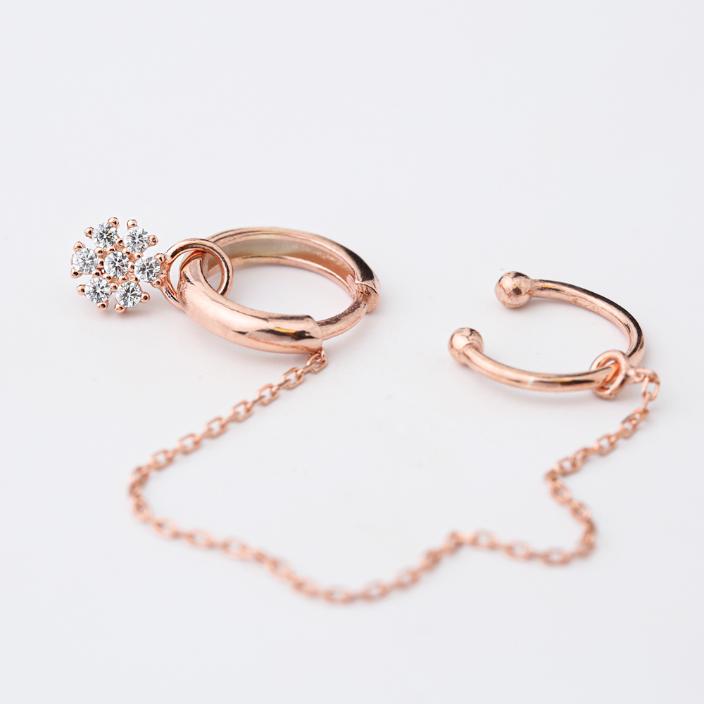 Flower Zircon Stone Charm  Cartilage And Hoop Earrings Turkish Theia Wholesale 925 Sterling Silver Jewelry
