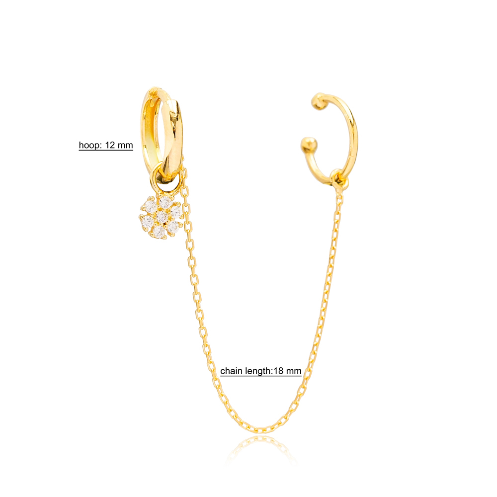 Flower Zircon Stone Charm  Cartilage And Hoop Earrings Turkish Theia Wholesale 925 Sterling Silver Jewelry