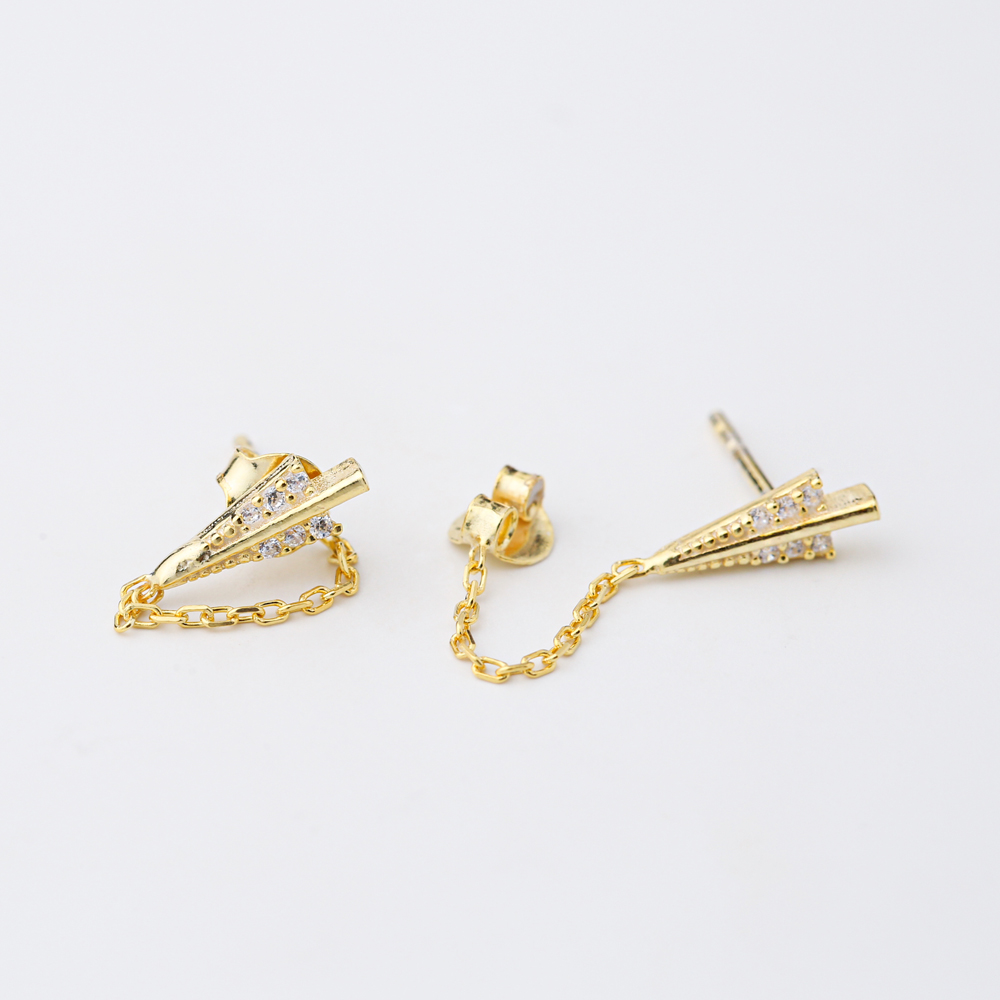 Arrow Link Chain Design Stud Earrings Handcrafted Turkish Wholesale 925 Sterling Silver Jewelry