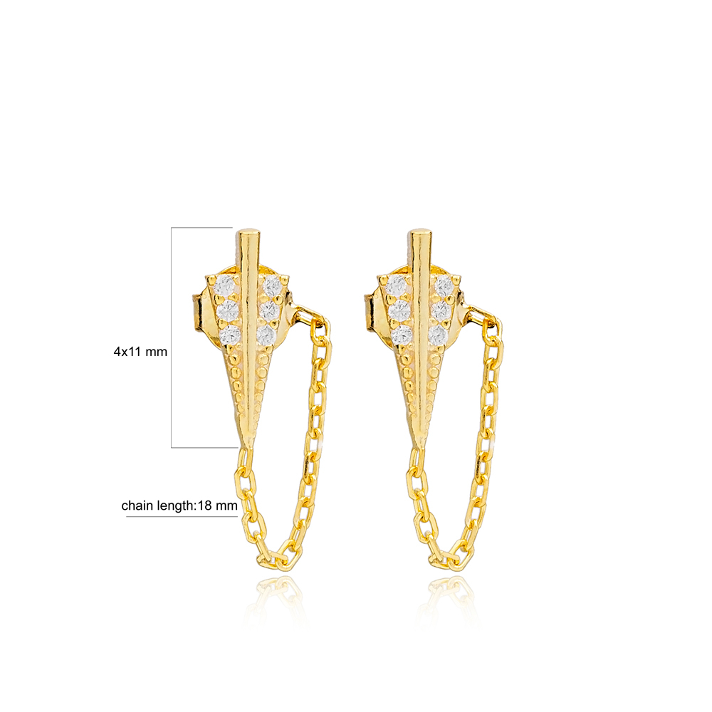 Arrow Link Chain Design Stud Earrings Handcrafted Turkish Wholesale 925 Sterling Silver Jewelry