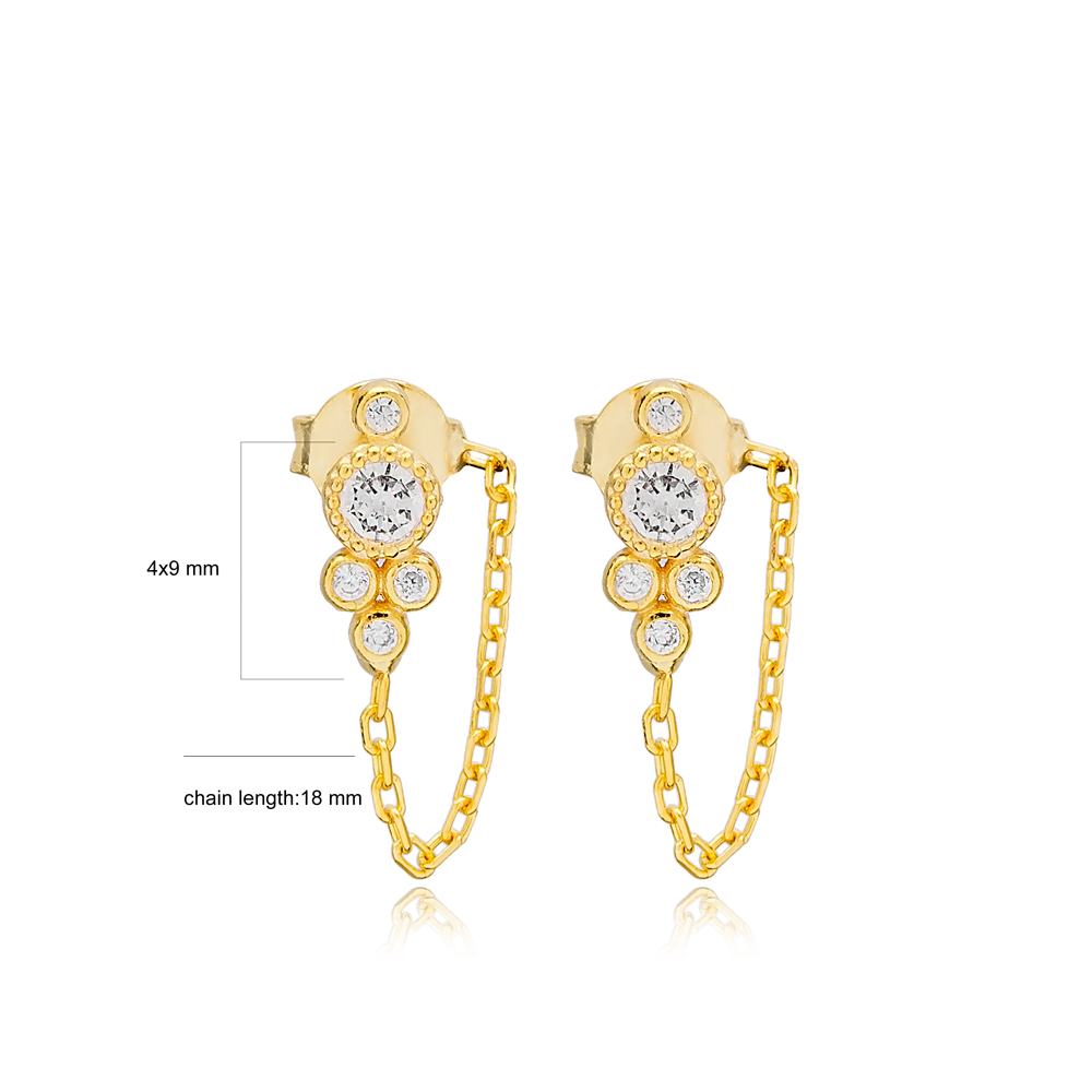 Multi Round Link Chain Design Stud Earrings Handcrafted Turkish Wholesale 925 Sterling Silver Jewelry