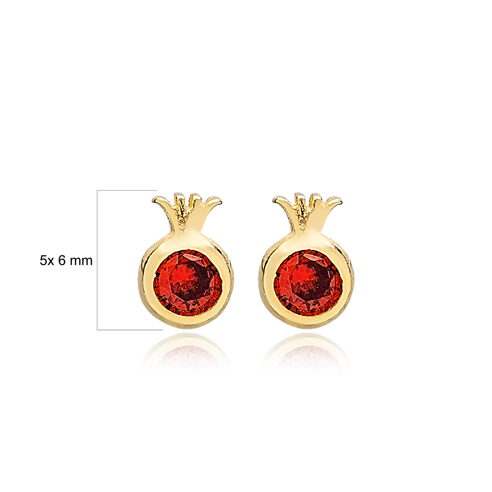 Pomegranate Garnet Stone Stud Earrings Handcrafted Turkish Theia Wholesale 925 Sterling Silver Jewelry