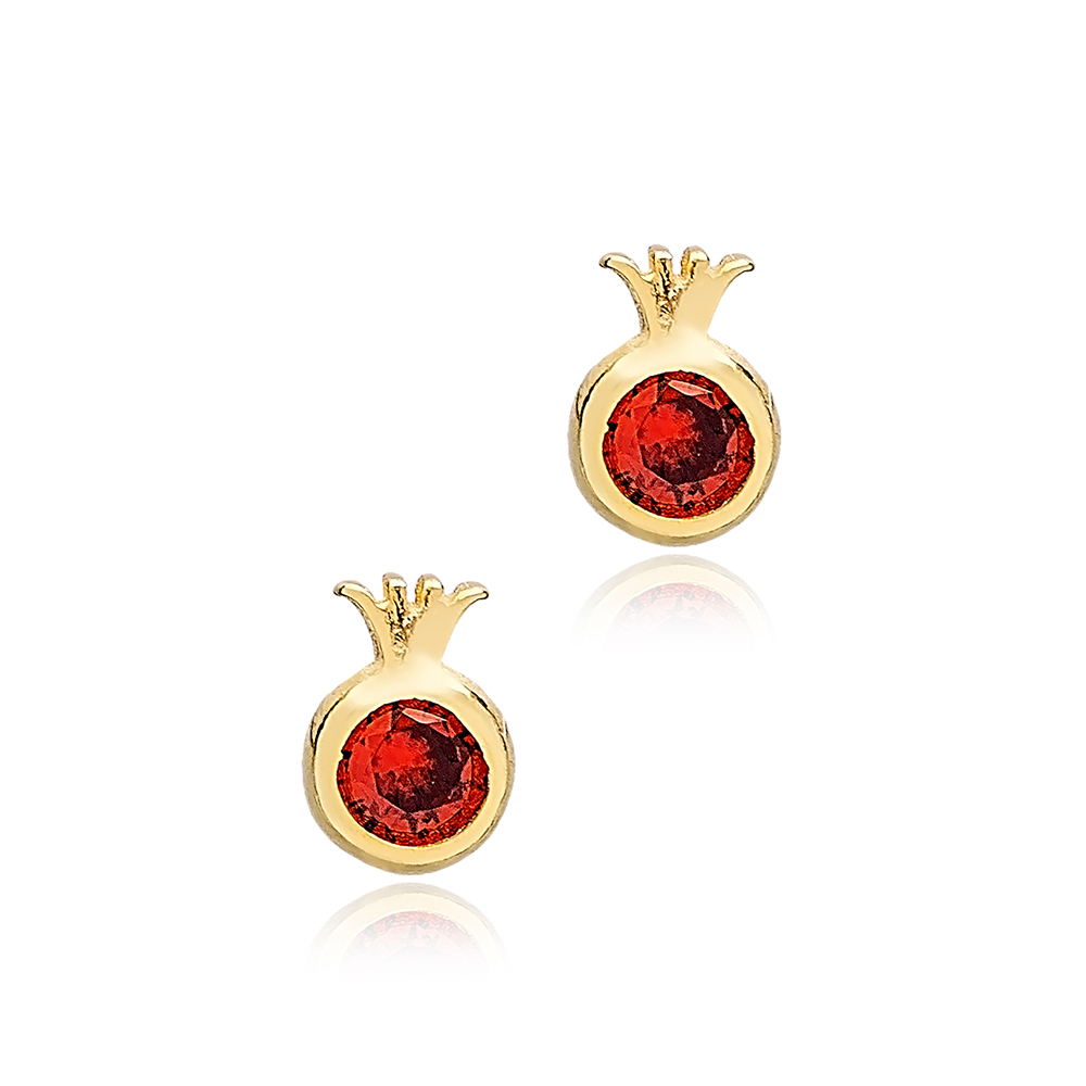 Pomegranate Garnet Stone Stud Earrings Handcrafted Turkish Theia Wholesale 925 Sterling Silver Jewelry