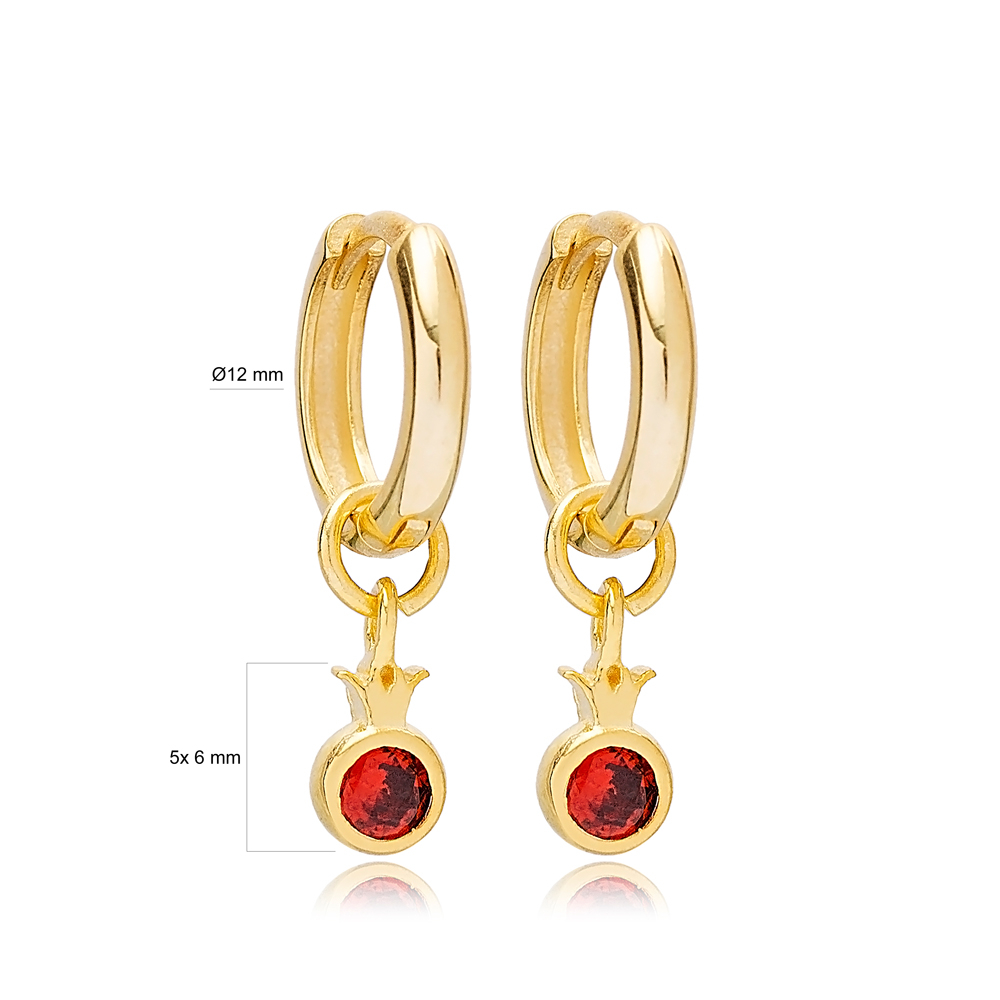 Fruit Pomegranate 12mm Hoop Dangle Earrings Handmade Turkish Wholesale 925 Sterling Silver Jewelry