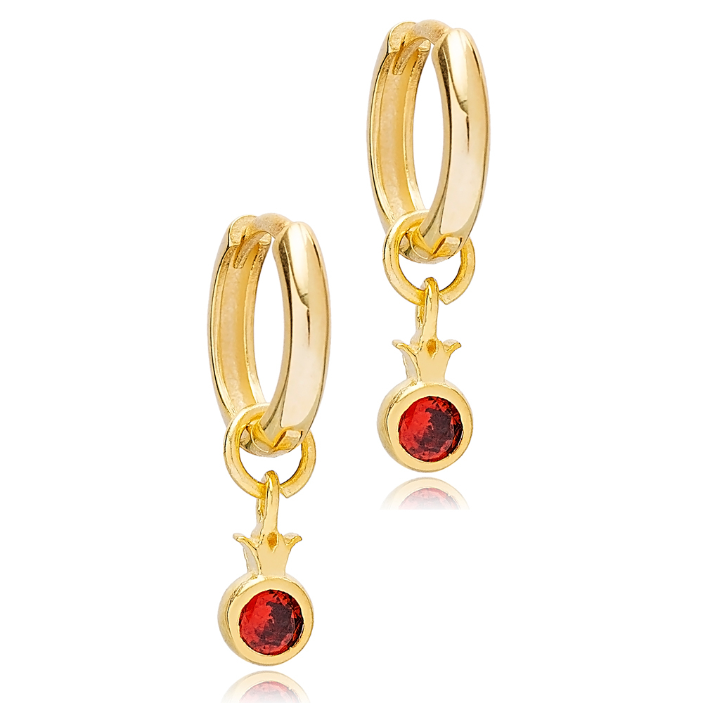 Fruit Pomegranate 12mm Hoop Dangle Earrings Handmade Turkish Wholesale 925 Sterling Silver Jewelry
