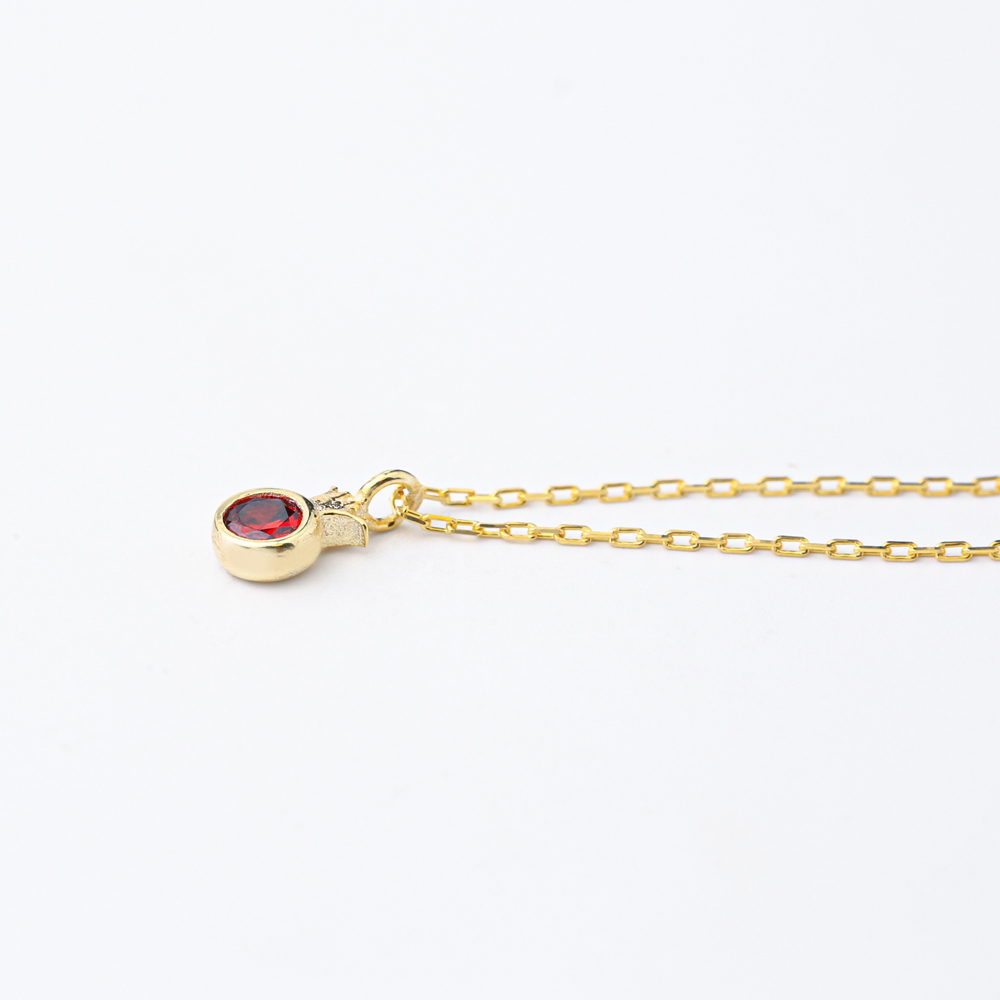 Pomegranate Garned Stone Charm Necklace Handmade Turkish 925 Sterling Silver Jewelry
