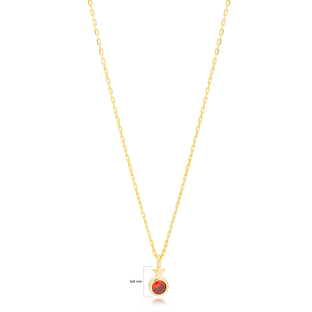 Pomegranate Garned Stone Charm Necklace Handmade Turkish 925 Sterling Silver Jewelry