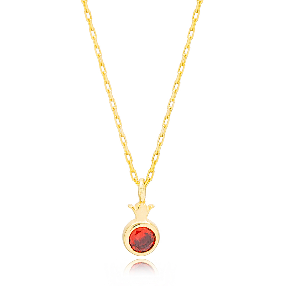 Pomegranate Garned Stone Charm Necklace Handmade Turkish 925 Sterling Silver Jewelry