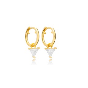 Elegant Triangle Style Zircon Stone Dangle Earrings Handmade Turkish Wholesale 925 Sterling Silver Jewelry