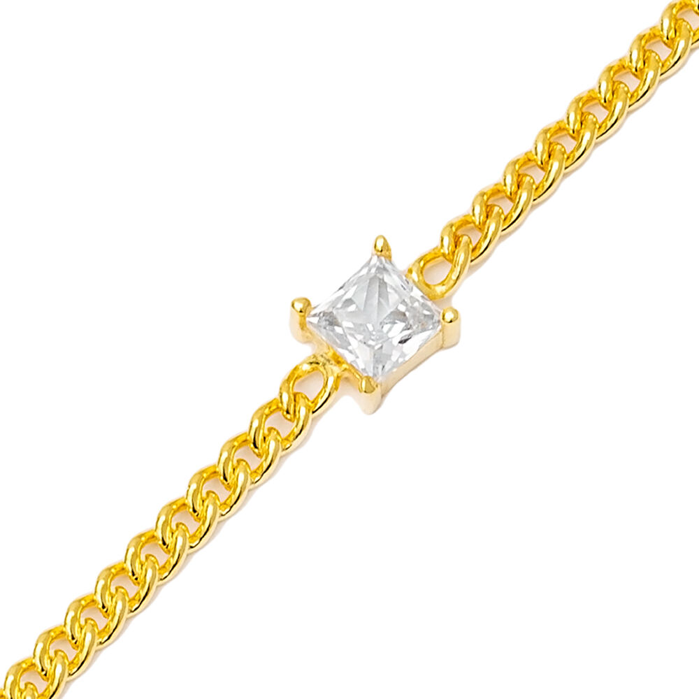 Elegant Square Design Link Chain Charm Bracelet 925 Sterling Silver Handmade Wholesale Turkish Jewelry