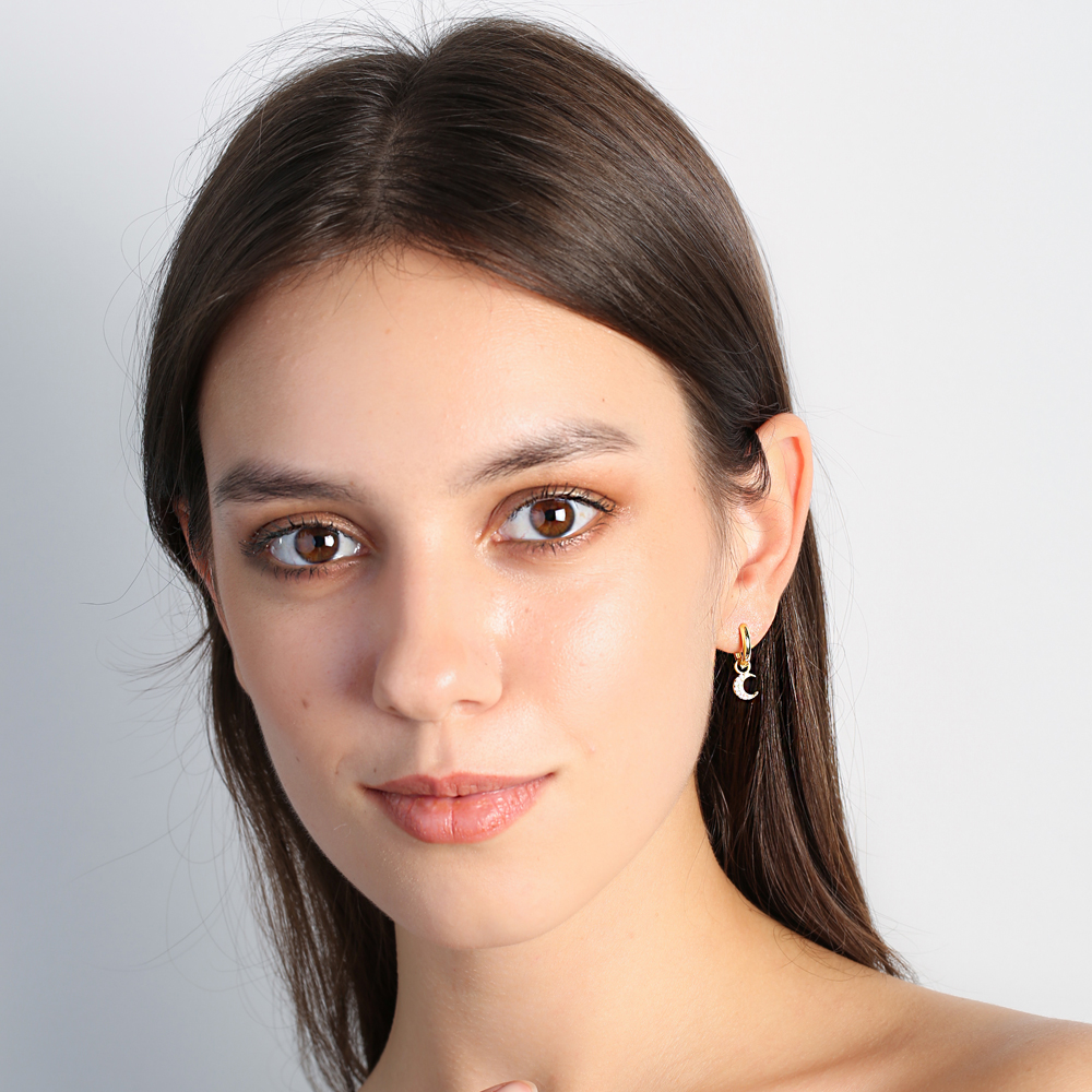 Moon Ø12mm Hoop Dangle Earrings Design Handmade Turkish Wholesale 925 Sterling Silver Jewelry