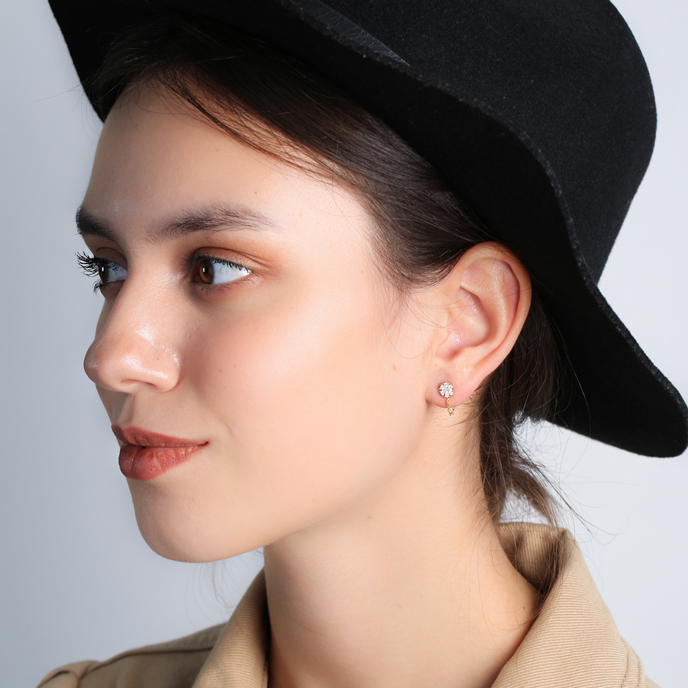 Flower Link Chain Design Handcrafted Turkish Theia Wholesale 925 Sterling Silver Stud Earrings Jewelry