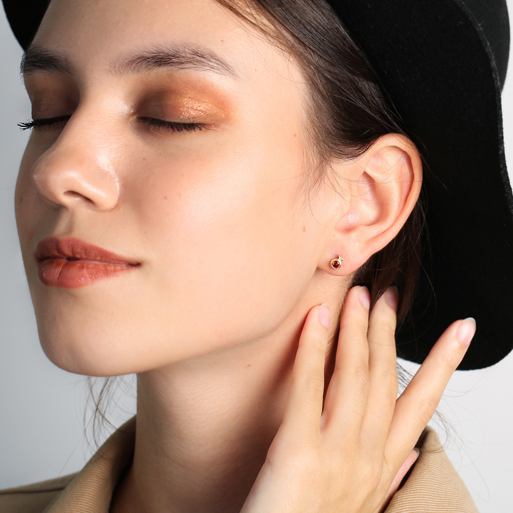 Pomegranate Garnet Stud Earrings Handcrafted Turkish Theia Wholesale 925 Sterling Silver Jewelry