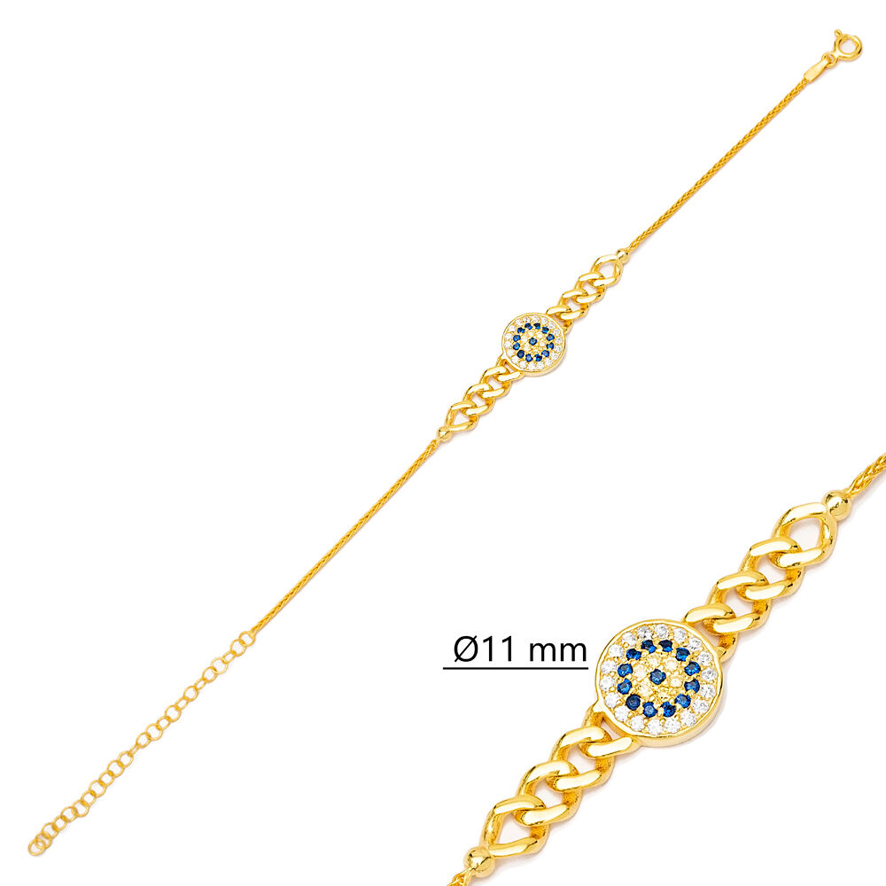 Sapphire and Zircon Stone Round Charm Bracelet Wholesale Handmade Turkish 925 Sterling Silver Jewelry