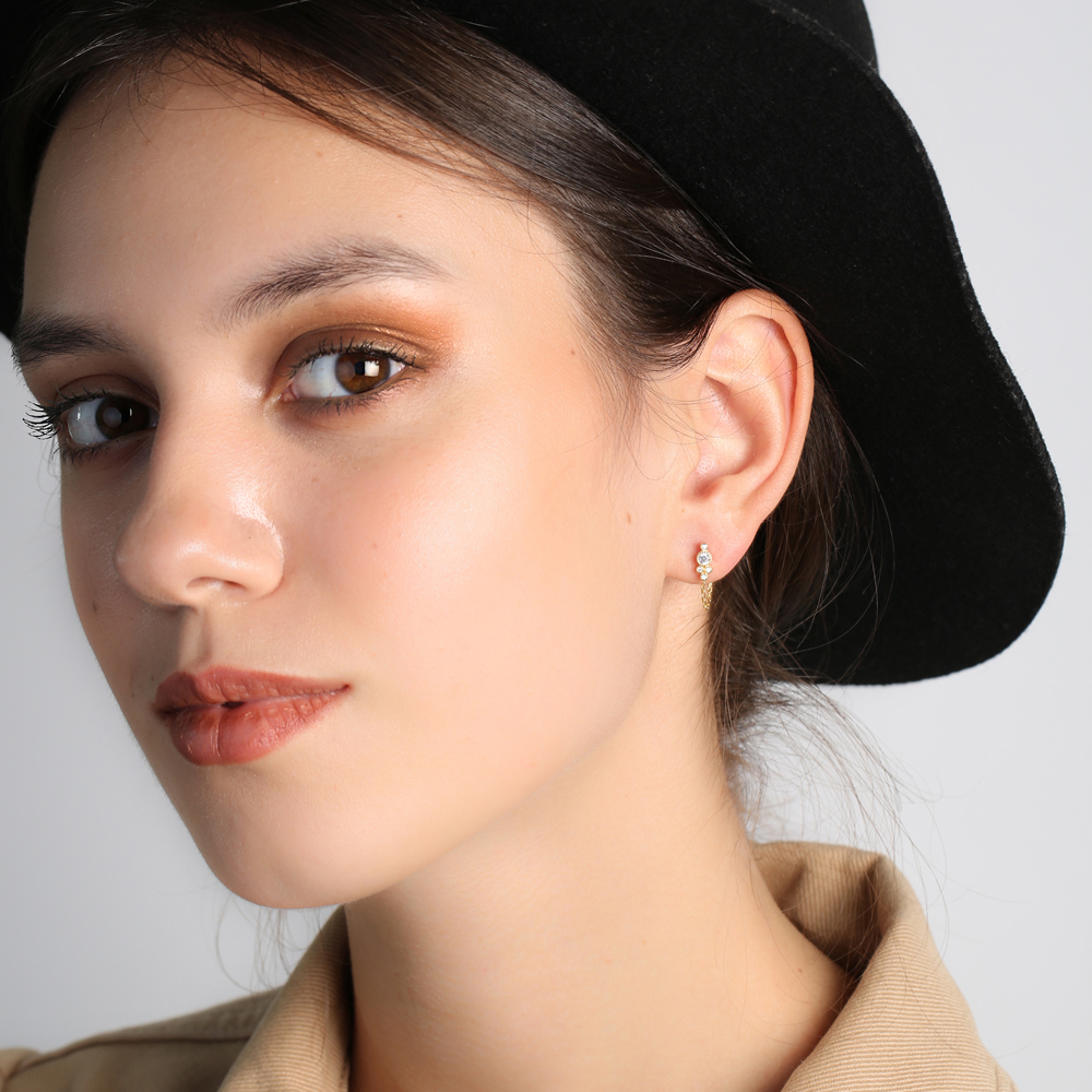 Multi Round Link Chain Design Stud Earrings Handcrafted Turkish Wholesale 925 Sterling Silver Jewelry