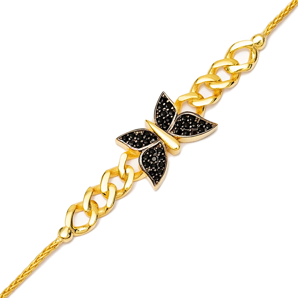 Butterfly Black Zircon Stone Charm Bracelet Wholesale Handmade Turkish 925 Sterling Silver Jewelry