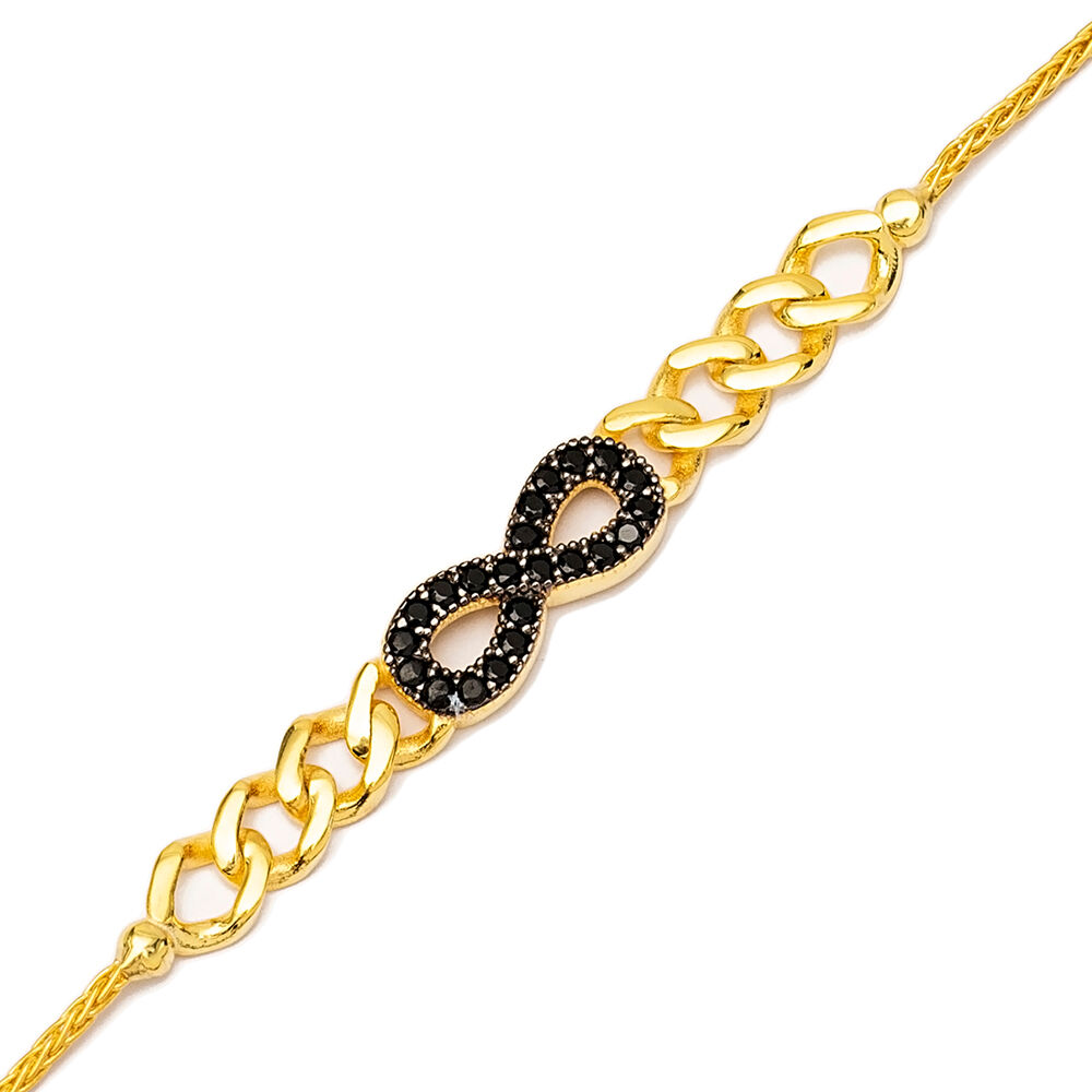 Chic Infinity Black Zircon Charm Bracelet Wholesale Handmade Turkish 925 Sterling Silver Jewelry