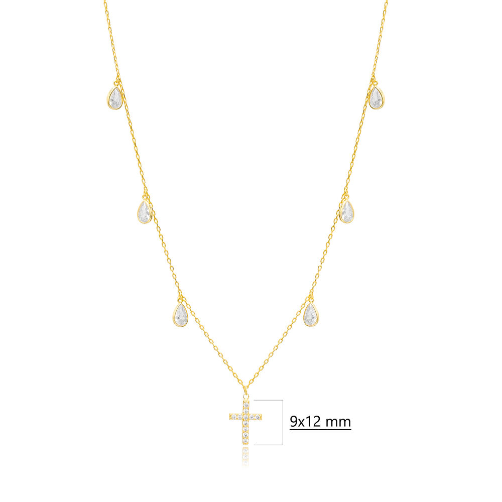 Unique Cross and Drop Shape Charm Zircon Stone Shaker Necklace Turkish Wholesale 925 Sterling Silver Jewelry