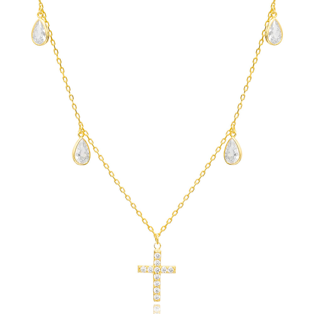 Cross and Drop Shape Charm Zircon Stone Shaker Necklace Turkish Wholesale 925 Sterling Silver Jewelry