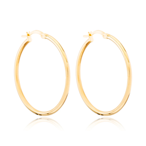High Quality Plain 34 mm Hoop Earrings Handcrafted Turkish Wholesale 925 Sterling Silver Jewelry