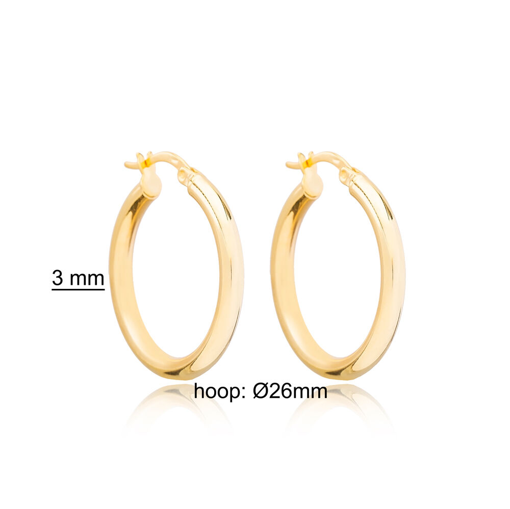 Theia Simple 26 mm Hoop Earrings Handcrafted Turkish Wholesale 925 Sterling Silver For Woman Jewelry