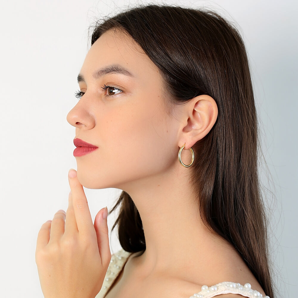 Simple Ø26 mm Hoop Earrings Handcrafted Turkish Wholesale 925 Sterling Silver For Woman Jewelry