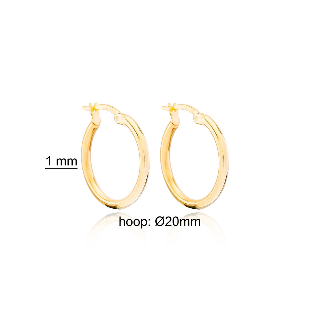 Minimal 20 mm Hoop Earrings Handcrafted Turkish Wholesale 925 Sterling Silver For Woman Jewelry