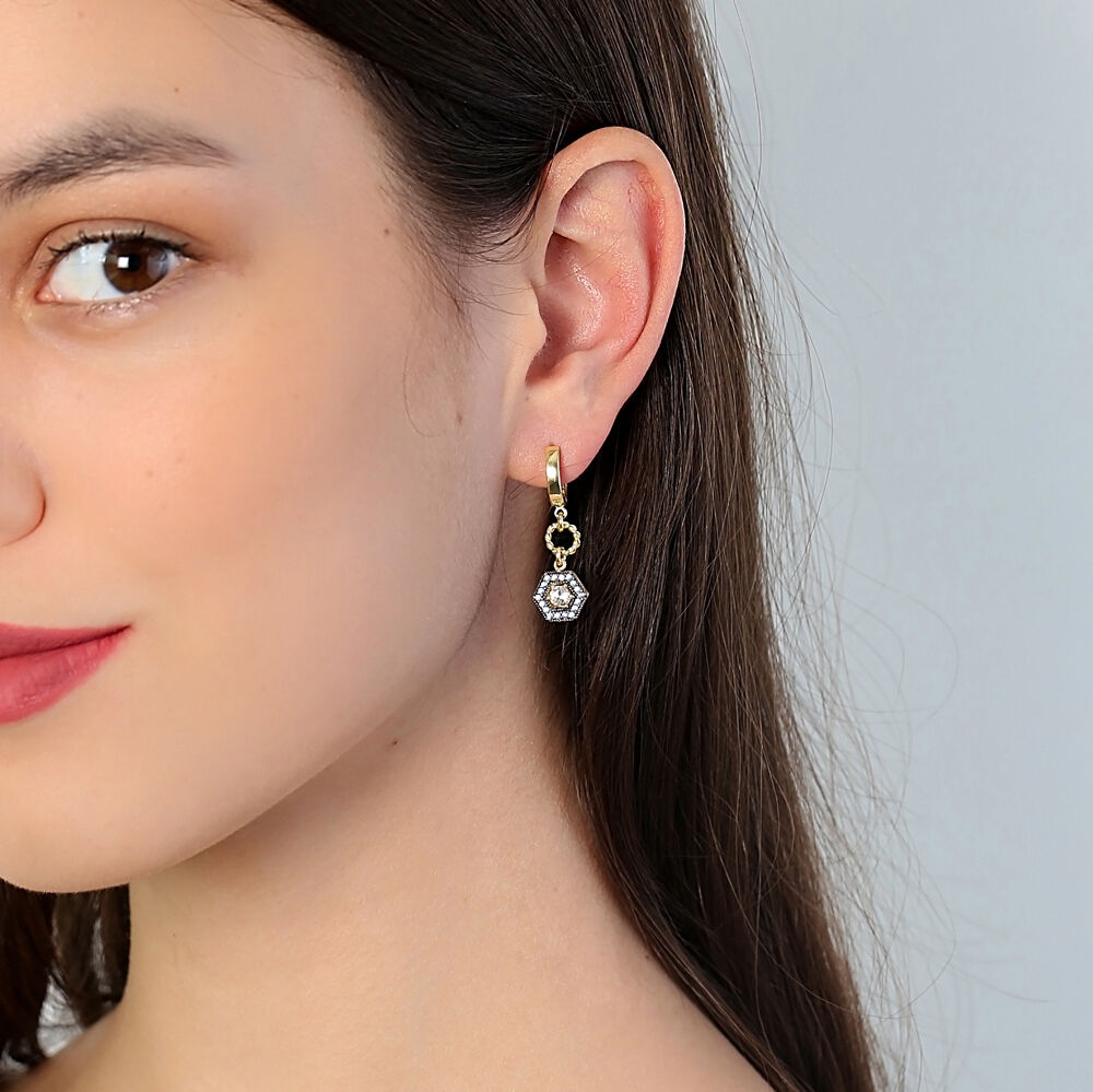 Stylish Amethyst Hexagon Shape Dangle Earrings Turkish Wholesale 925 Sterling Silver For Ladies Jewelry