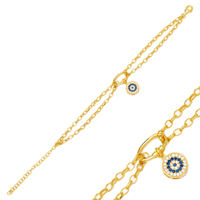 Dainty Mix Stone Round Shape Layered Chain Charm Bracelet Wholesale Turkish 925 Sterling Silver Jewelry