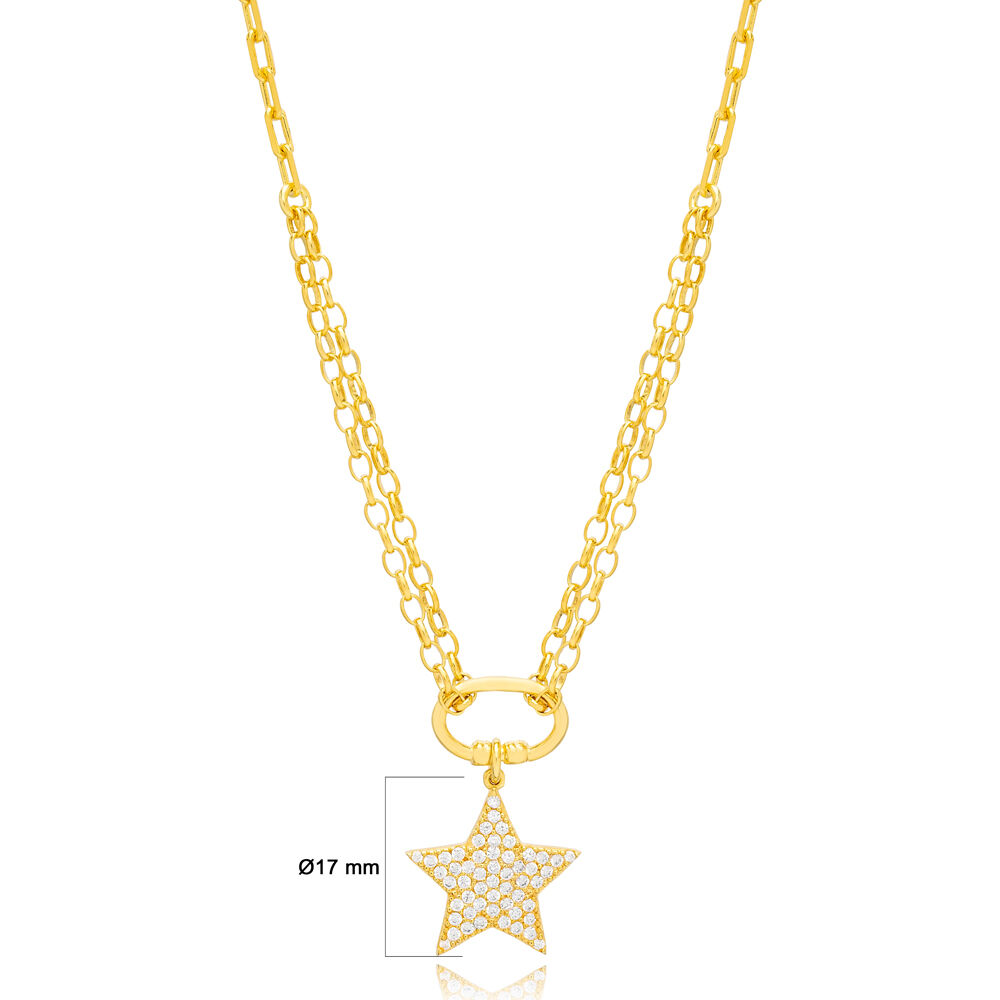 Trendy Star Shape Oval Hollow Link Layered Chain Wholesale 925 Sterling Silver Charm Necklace Jewelry