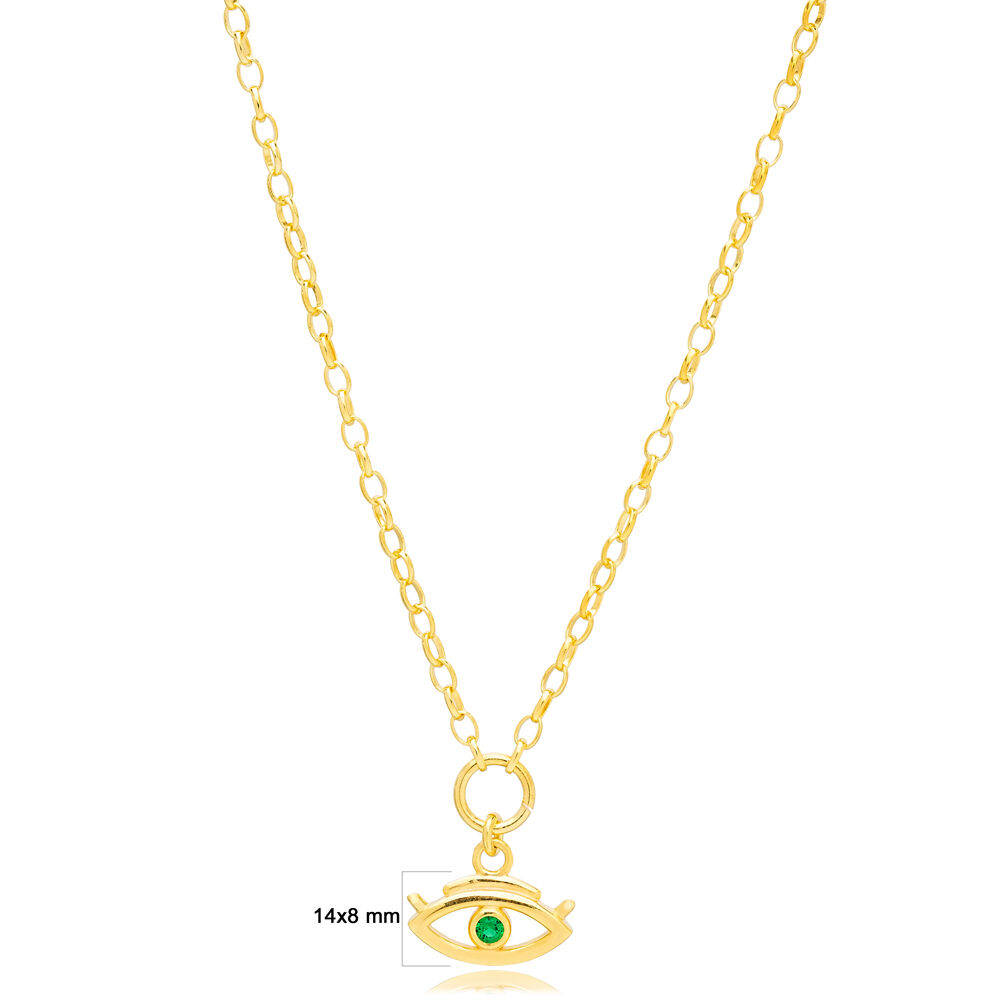 Emerald Stone Evil Eye Shape Hollow Link Chain Charm Necklace Handmade Wholesale 925 Sterling Silver Jewelry